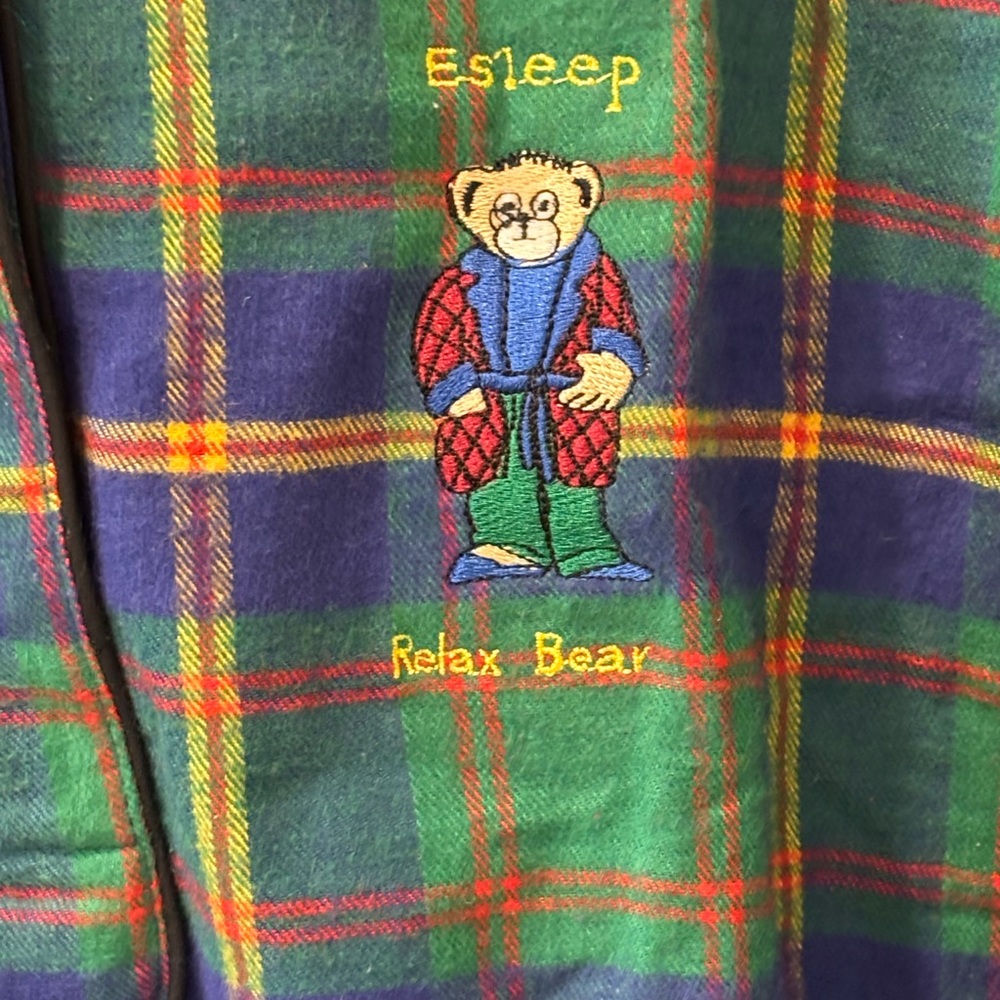 Vintage ESLEEP Plaid Long Sleeve Pajama Nightgown with Bear Embroidery - Picture 3 of 8
